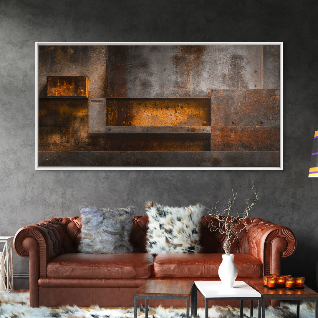 Abstract Smoke and Steel Shapes Canvas Print, Industrial Art, Original Painting, Living Room Decor, Abstract Art, Foundry, IND-2x1-68