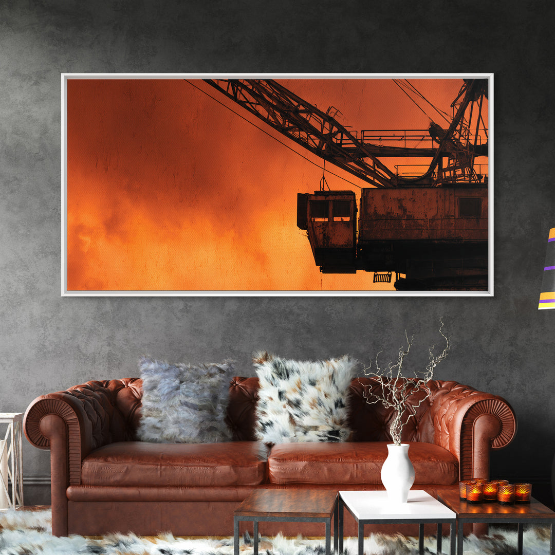 Warehouse Crane Silhouette Framed Canvas Print, Industrial Art, Minimalist Decor, Living Room Decor, Fine Art, Foundry, IND-2x1-75