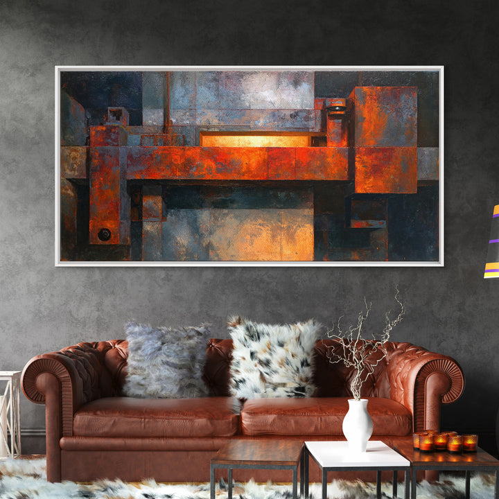 Rust Orange and Charcoal Geometric Abstraction Canvas Print, Industrial Art, Living Room Decor, Abstract Art, Foundry, IND-2x1-82
