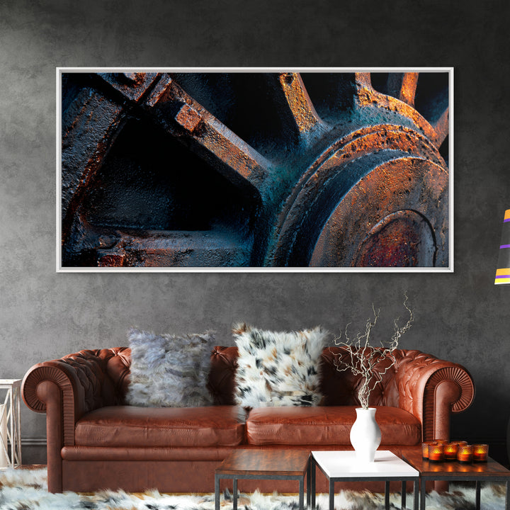 Steam Locomotive Wheel Closeup Canvas Print, Industrial Art, Abstract Art, Living Room Decor, Watercolor Art, Foundry, IND-2x1-98