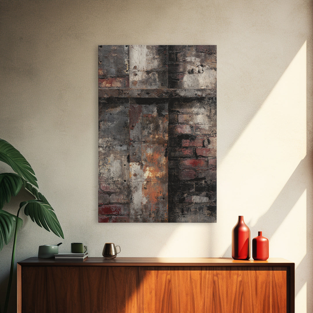 Exposed Brick Texture Abstract Framed Canvas Print, Industrial Art, Printable Art, Living Room Decor, Fine Art, Foundry, IND-2x3-12