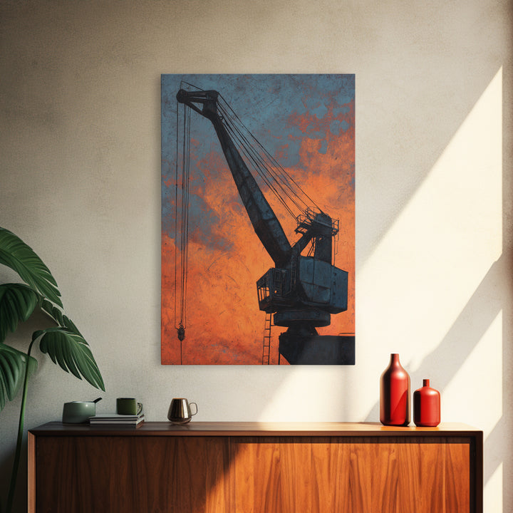 Warehouse Crane Silhouette Canvas Print, Industrial Art, Original Painting, Living Room Decor, Fine Art, Foundry, Large Art, IND-2x3-15