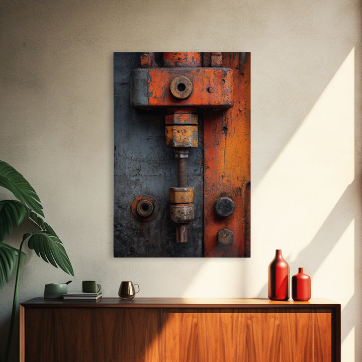 Rust Orange and Charcoal Geometric Abstraction Framed Canvas Print, Industrial Art, Art Print, Living Room Decor, Foundry, IND-2x3-22