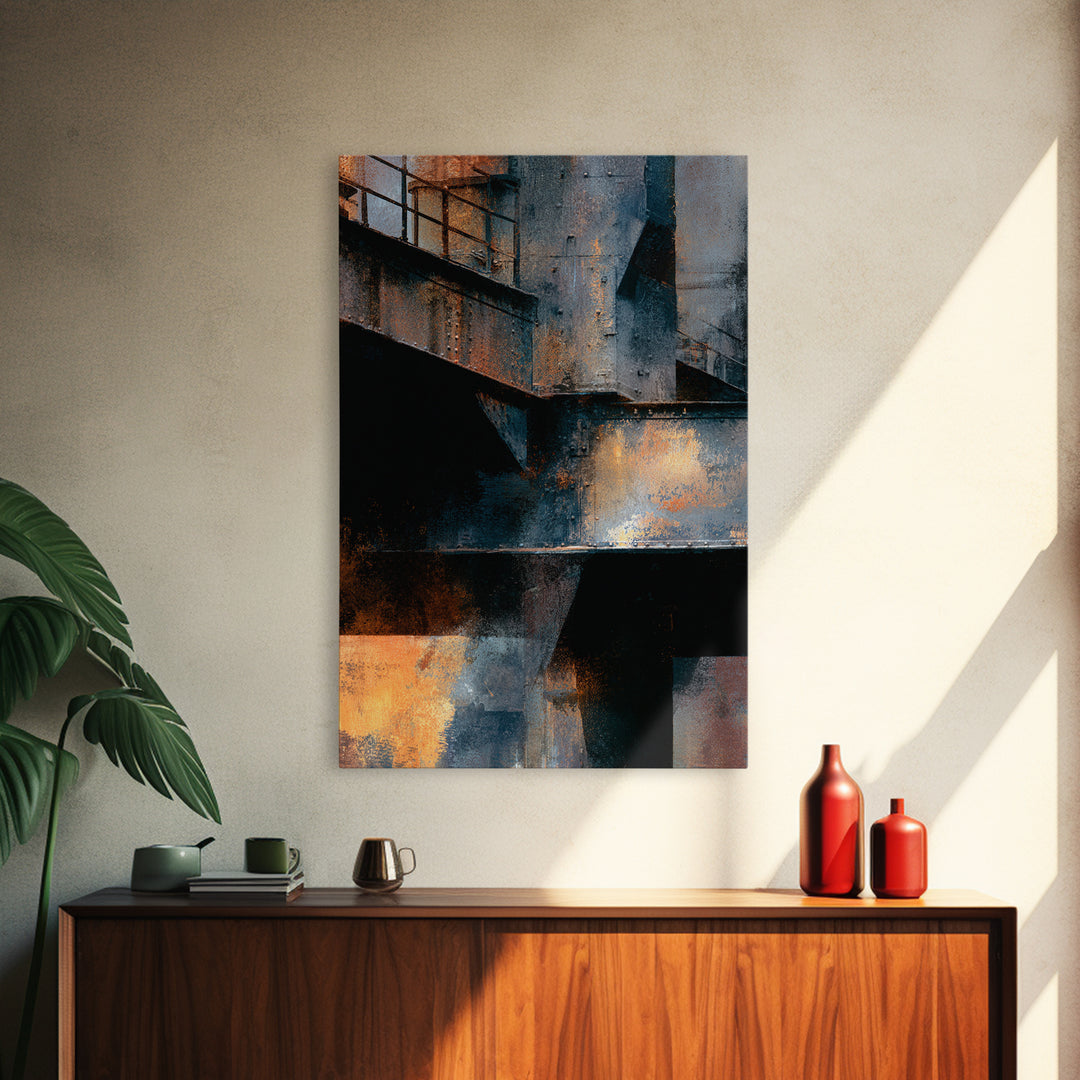 Urban Rail Yard Canvas Print, Industrial Art, Abstract Wall Art, Living Room Decor, Watercolor Art, Foundry, IND-2x3-29