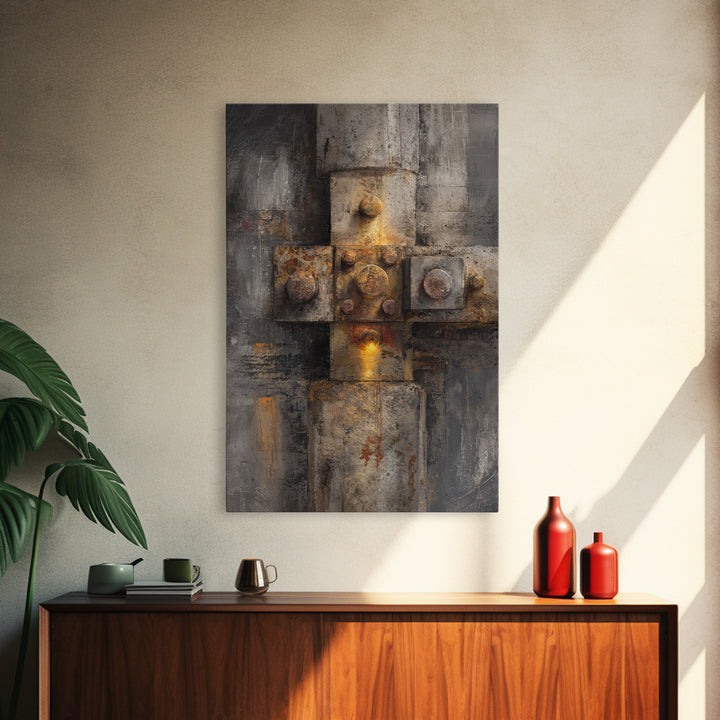 Concrete Wall Abstract Framed Canvas Print, Industrial Art, Abstract Painting, Living Room Decor, Foundry, Neutral Decor, IND-2x3-41