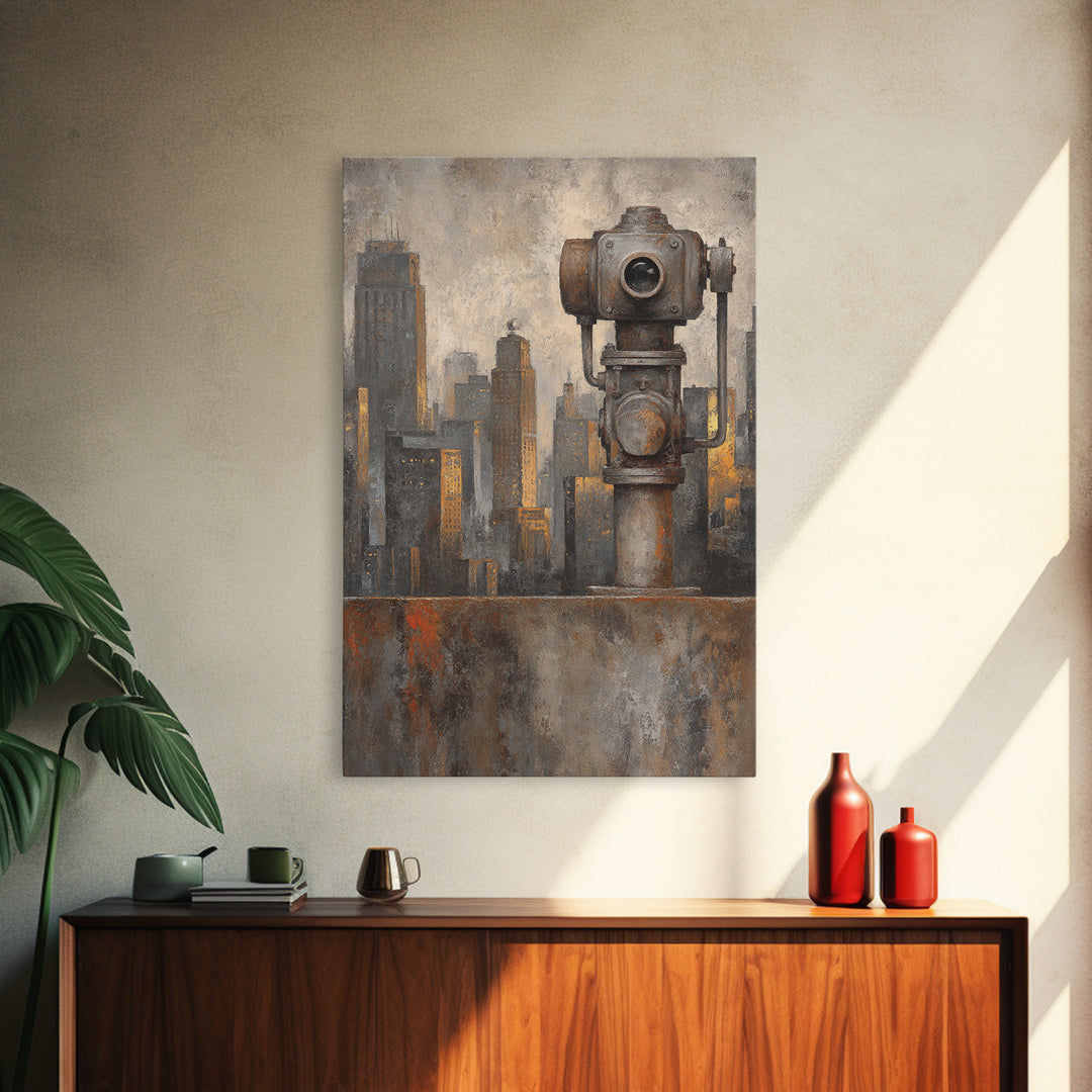 Industrial City Skyline Framed Canvas Print, Industrial Art, Living Room Decor, Abstract Art, Foundry, Abstract Wall Art, IND-2x3-44