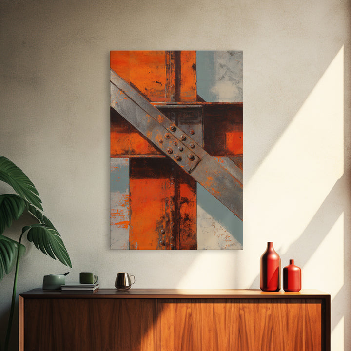 Steel Beams Crossing Like Abstract Lines Canvas Print, Industrial Art, Dining Room Wall Art, Living Room Decor, Abstract Art, IND-2x3-49