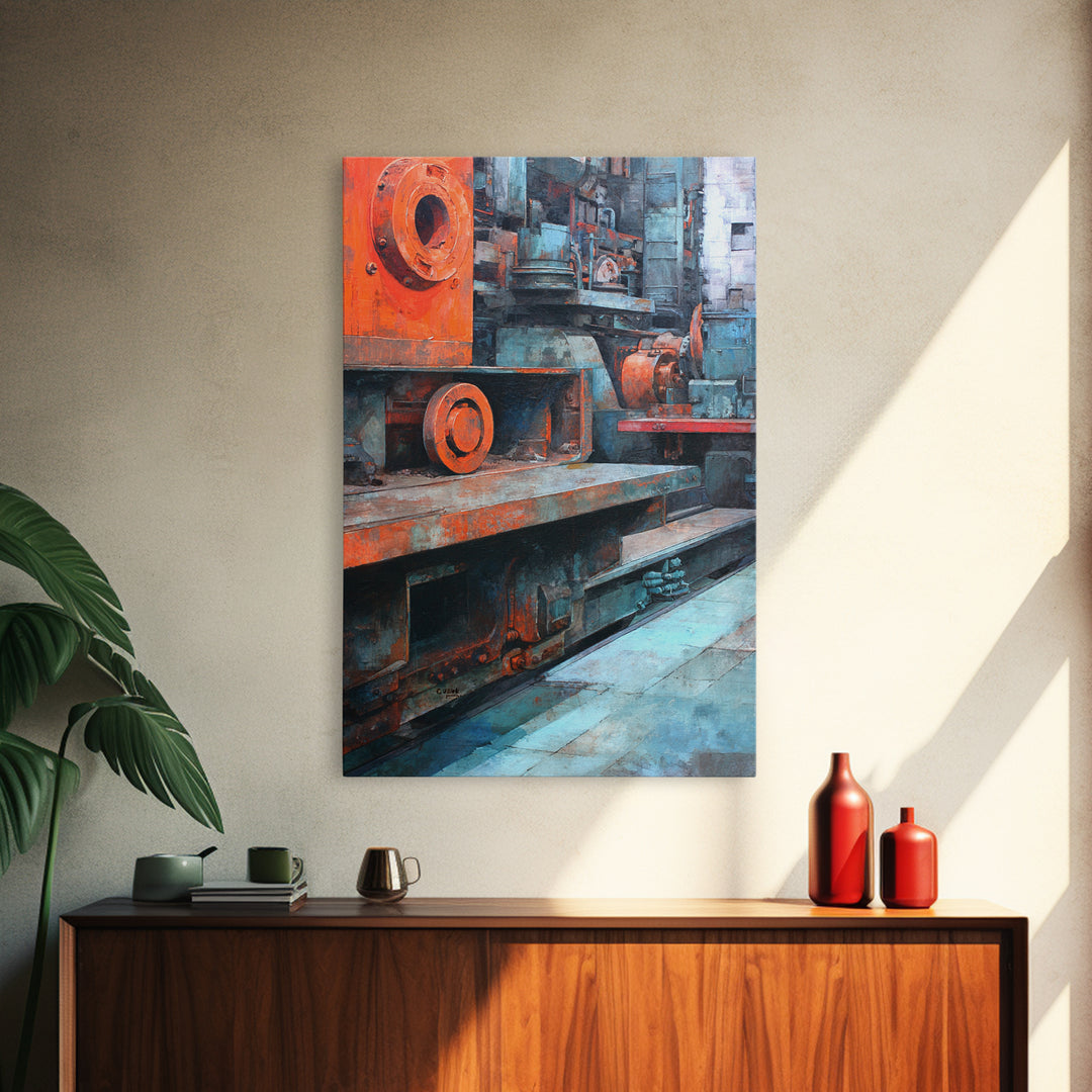 Urban Rail Yard Canvas Print, Industrial Art, Abstract Wall Art, Living Room Decor, Watercolor Art, Foundry, IND-2x3-5