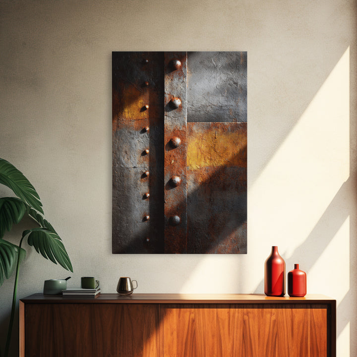 Riveted Metal Panel Texture Study Framed Canvas Print, Industrial Art, Wall Decor, Living Room Decor, Fine Art, Foundry, IND-2x3-6