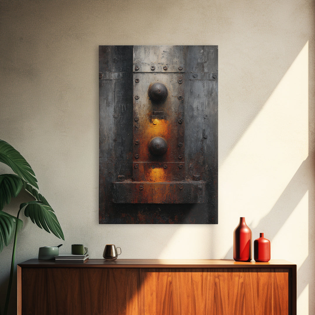 Riveted Metal Panel Texture Study Framed Canvas Print, Industrial Art, Printable Art, Living Room Decor, Fine Art, Foundry, IND-2x3-78