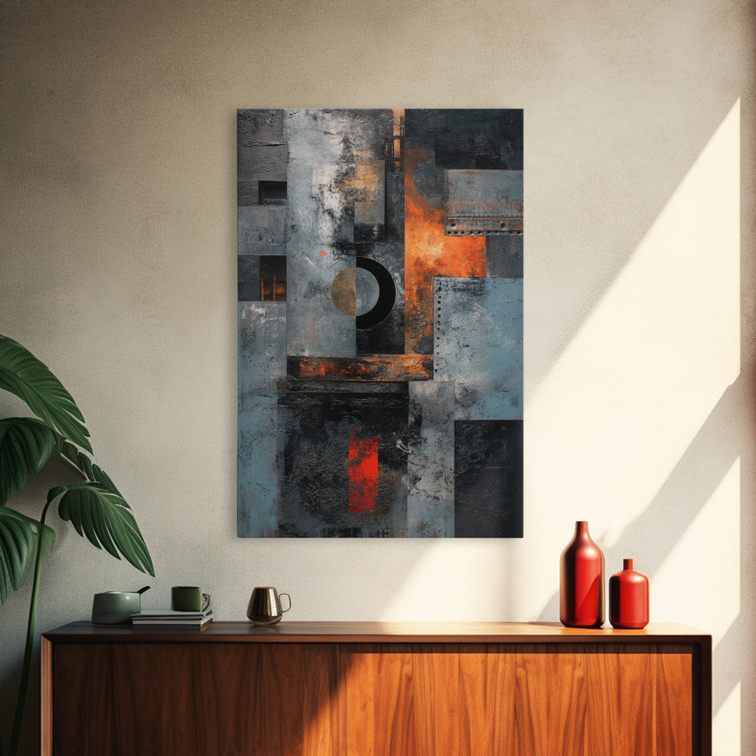 Abstract Smoke and Steel Shapes Framed Canvas Print, Industrial Art, Luxury Decor, Living Room Decor, Abstract Art, Foundry, IND-2x3-8