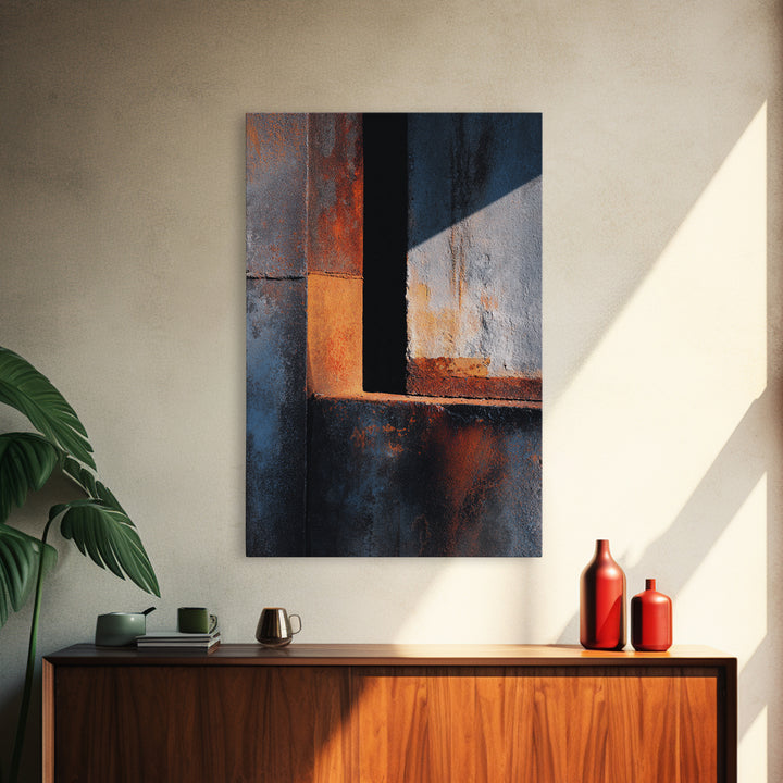 Abstract Smoke and Steel Shapes Framed Canvas Print, Industrial Art, Metal Art, Living Room Decor, Abstract Art, Foundry, IND-2x3-80