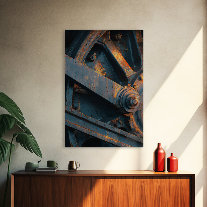 Steam Locomotive Wheel Closeup Canvas Print, Industrial Art, Black and White Wall Art, Living Room Decor, Abstract Art, Foundry, IND-2x3-86