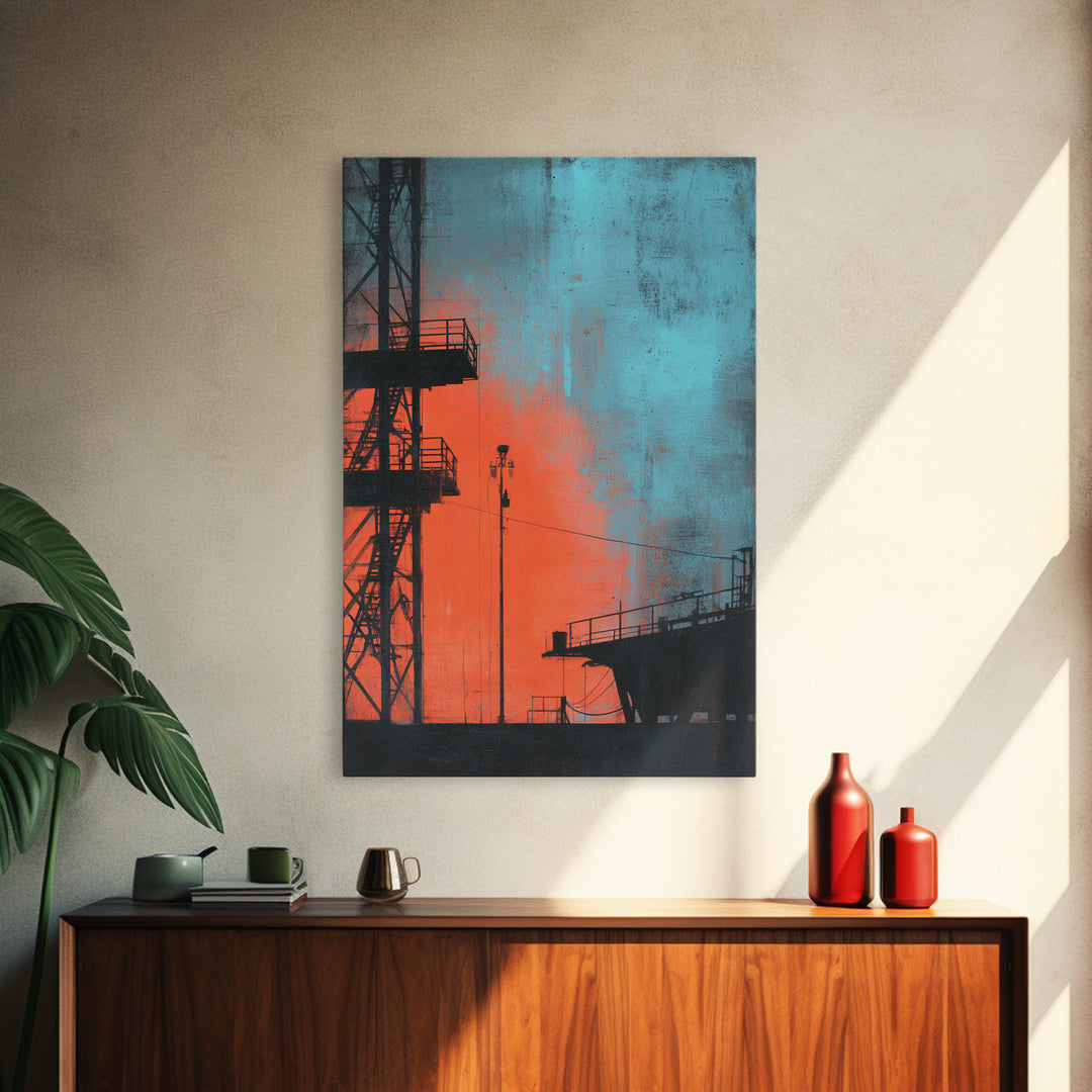 Warehouse Crane Silhouette Framed Canvas Print, Industrial Art, Room Decor, Living Room Decor, Fine Art, Foundry, Printables, IND-2x3-87