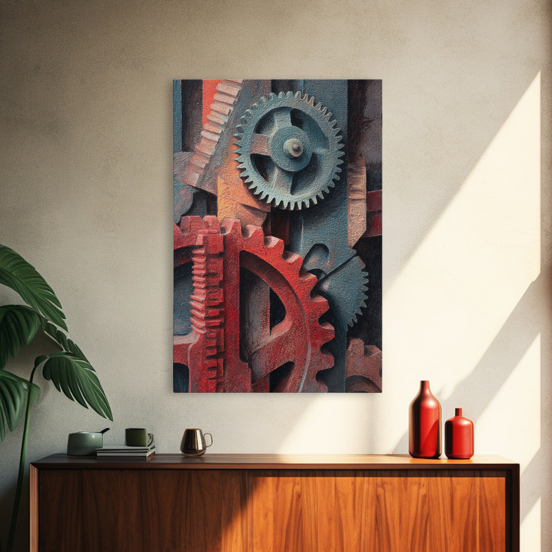 Rusted Gears Arranged as Sculptural Still Life Canvas Print, Industrial Art, Black and White Wall Art, Living Room Decor, IND-2x3-9
