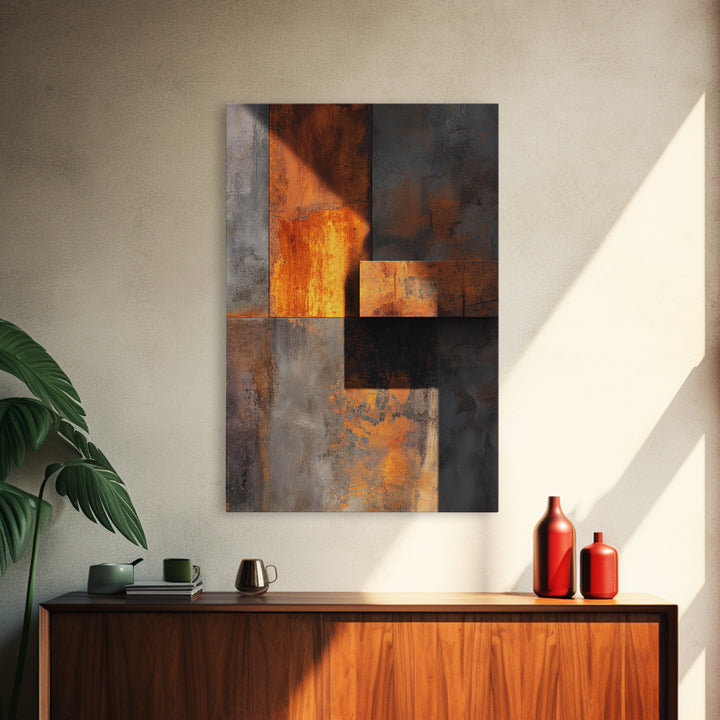 Rust Orange and Charcoal Geometric Abstraction Canvas Print, Industrial Art, Abstract Painting, Living Room Decor, Foundry, IND-2x3-94