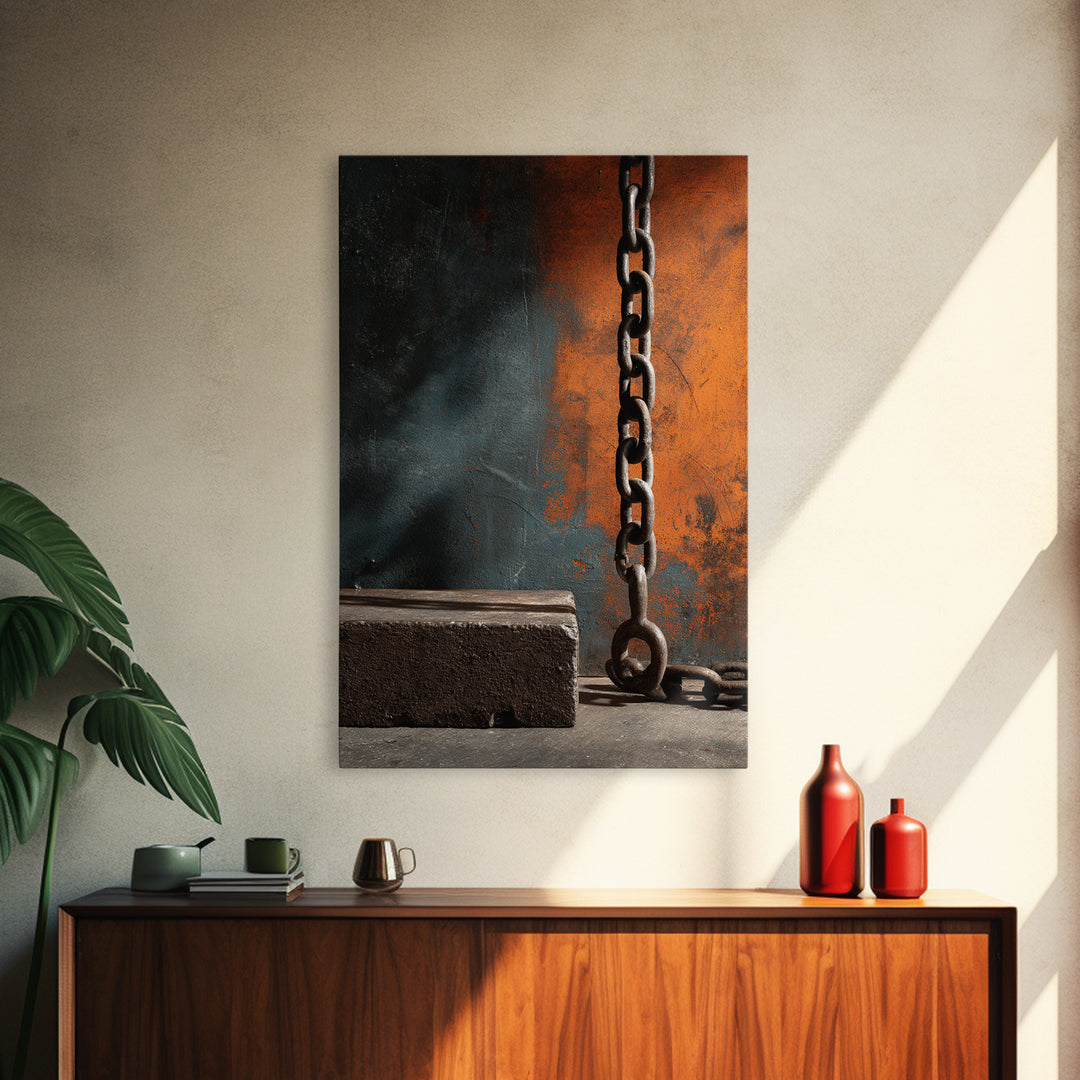 Chain and Hook Still Life Canvas Print, Industrial Art, Black and White Print, Living Room Decor, Fine Art, Foundry, IND-2x3-96
