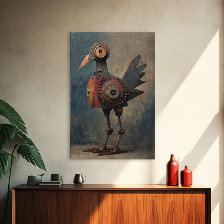 Mechanical Bird Made from Gears Canvas Print, Industrial Art, Boho Decor, Living Room Decor, Fine Art, Foundry, Digital Prints, IND-2x3-99