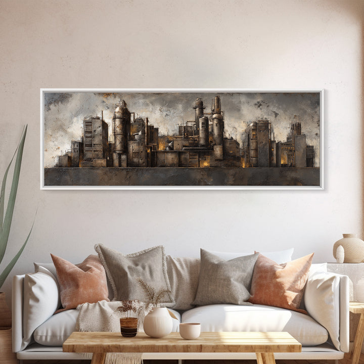 Industrial City Skyline Canvas Print, Industrial Art, Digital Prints, Living Room Decor, Fine Art, Foundry, Metal Art, IND-3x1-100