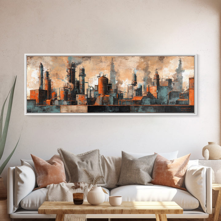 Industrial City Skyline Canvas Print, Industrial Art, Rustic Home Decor, Living Room Decor, Abstract Art, Foundry, IND-3x1-4