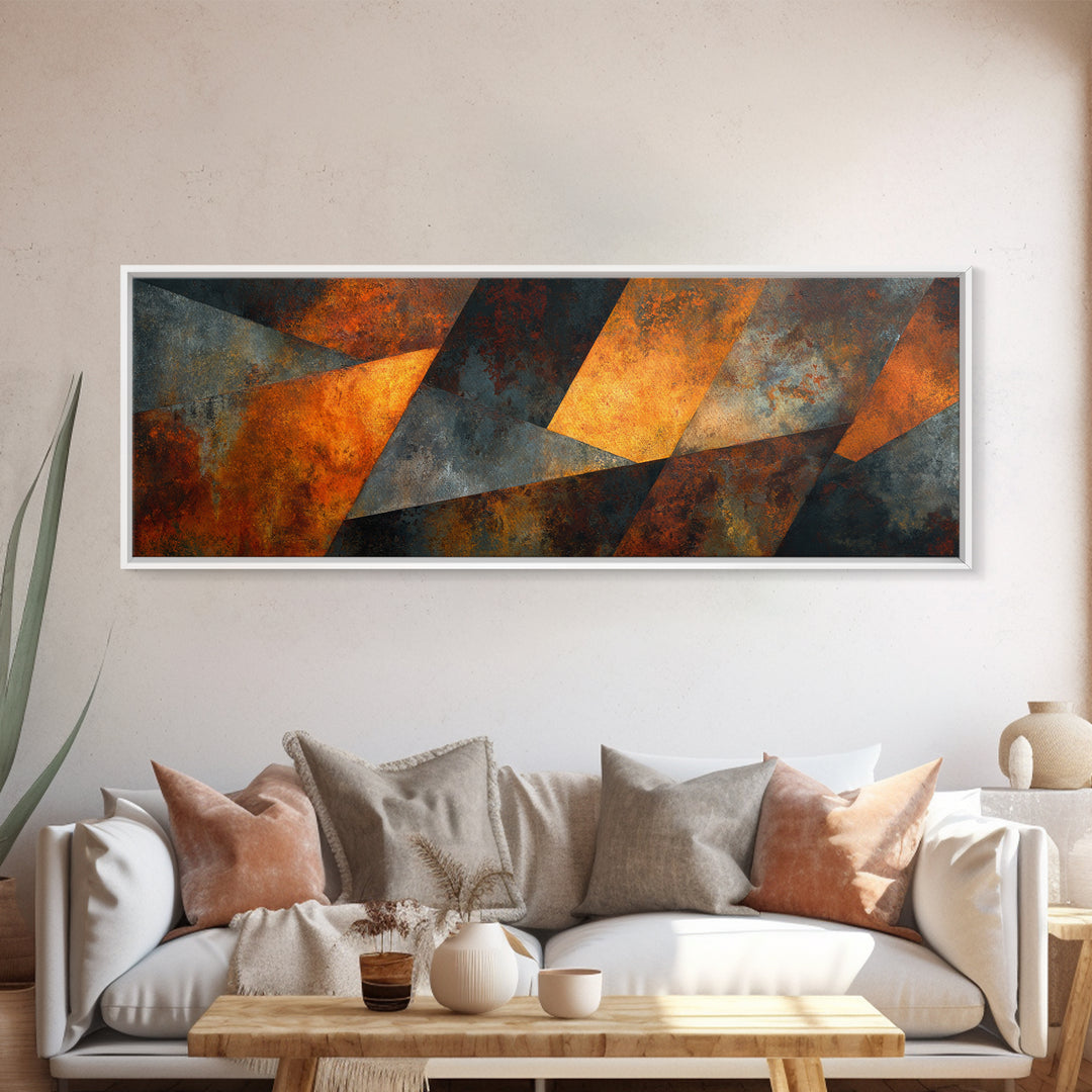 Rust Orange and Charcoal Geometric Abstraction Canvas Print, Industrial Art, Modern Decor, Living Room Decor, Abstract Art, IND-3x1-54