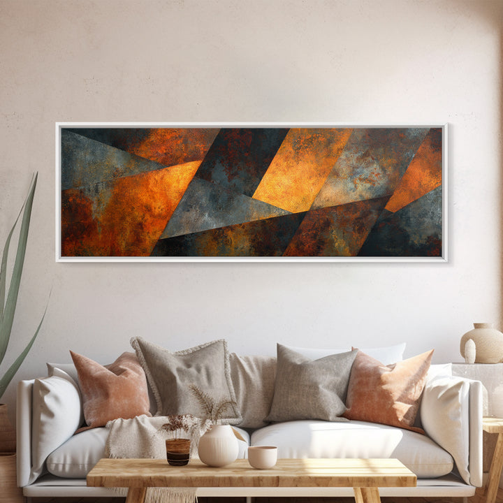 Rust Orange and Charcoal Geometric Abstraction Canvas Print, Industrial Art, Modern Decor, Living Room Decor, Abstract Art, IND-3x1-54