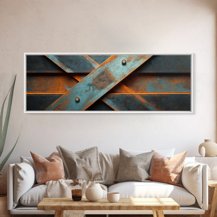 Steel Beams Crossing Like Abstract Lines Canvas Print, Industrial Art, Statement Artwork, Living Room Decor, Foundry, IND-3x1-57