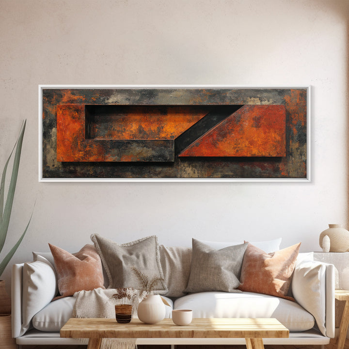 Rust Orange and Charcoal Geometric Abstraction Canvas Print, Industrial Art, Black and White Art, Living Room Decor, Foundry, IND-3x1-6