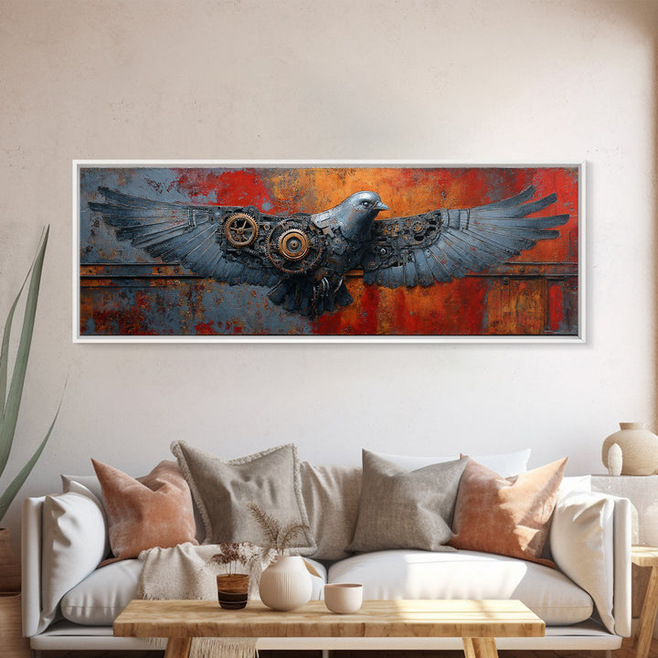 Mechanical Bird Made from Gears Canvas Print, Industrial Art, Abstract Art, Living Room Decor, Foundry, Bauhaus Poster, IND-3x1-83