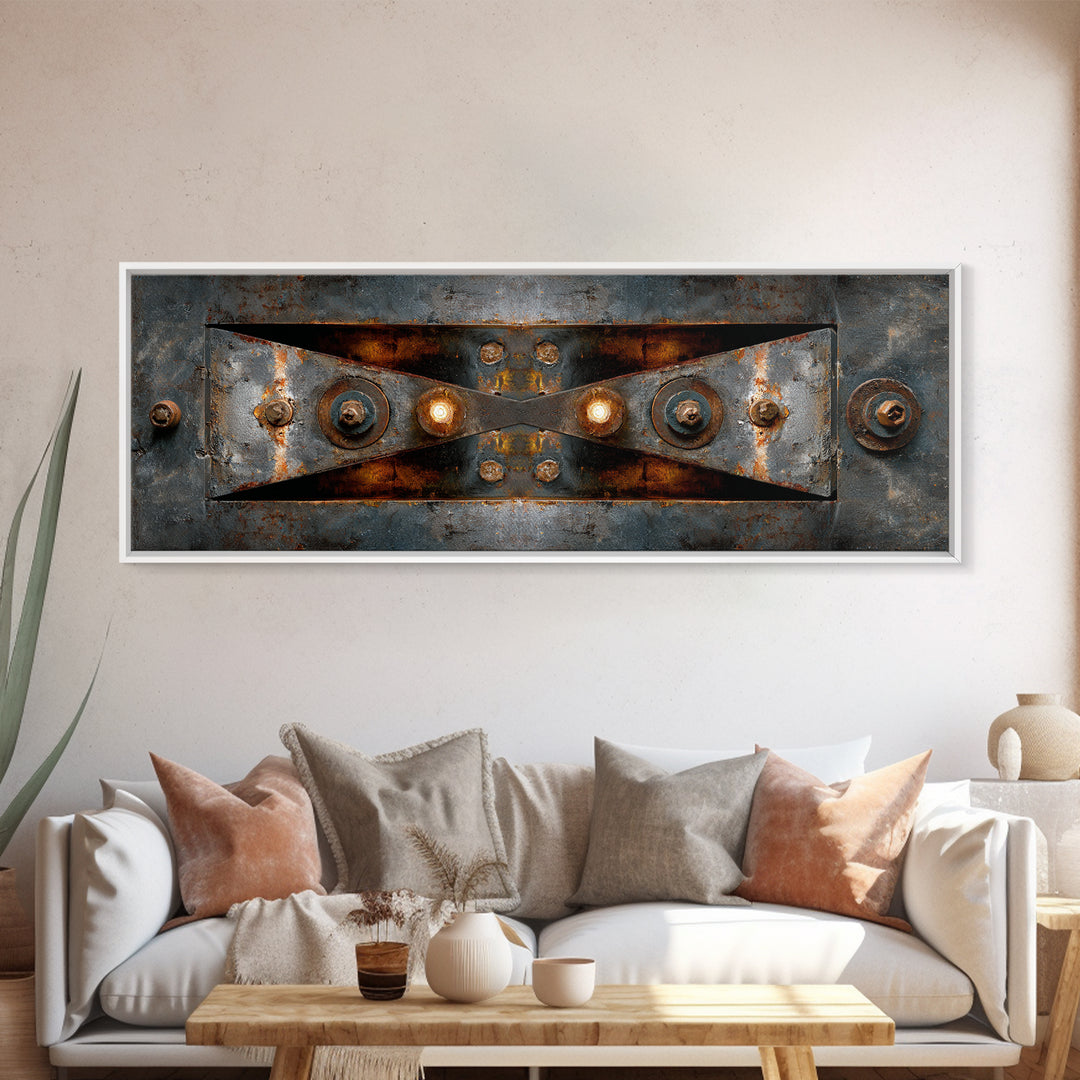 Steel Beams Crossing Like Abstract Lines Framed Canvas Print, Industrial Art, Living Room Art, Living Room Decor, Foundry, IND-3x1-9