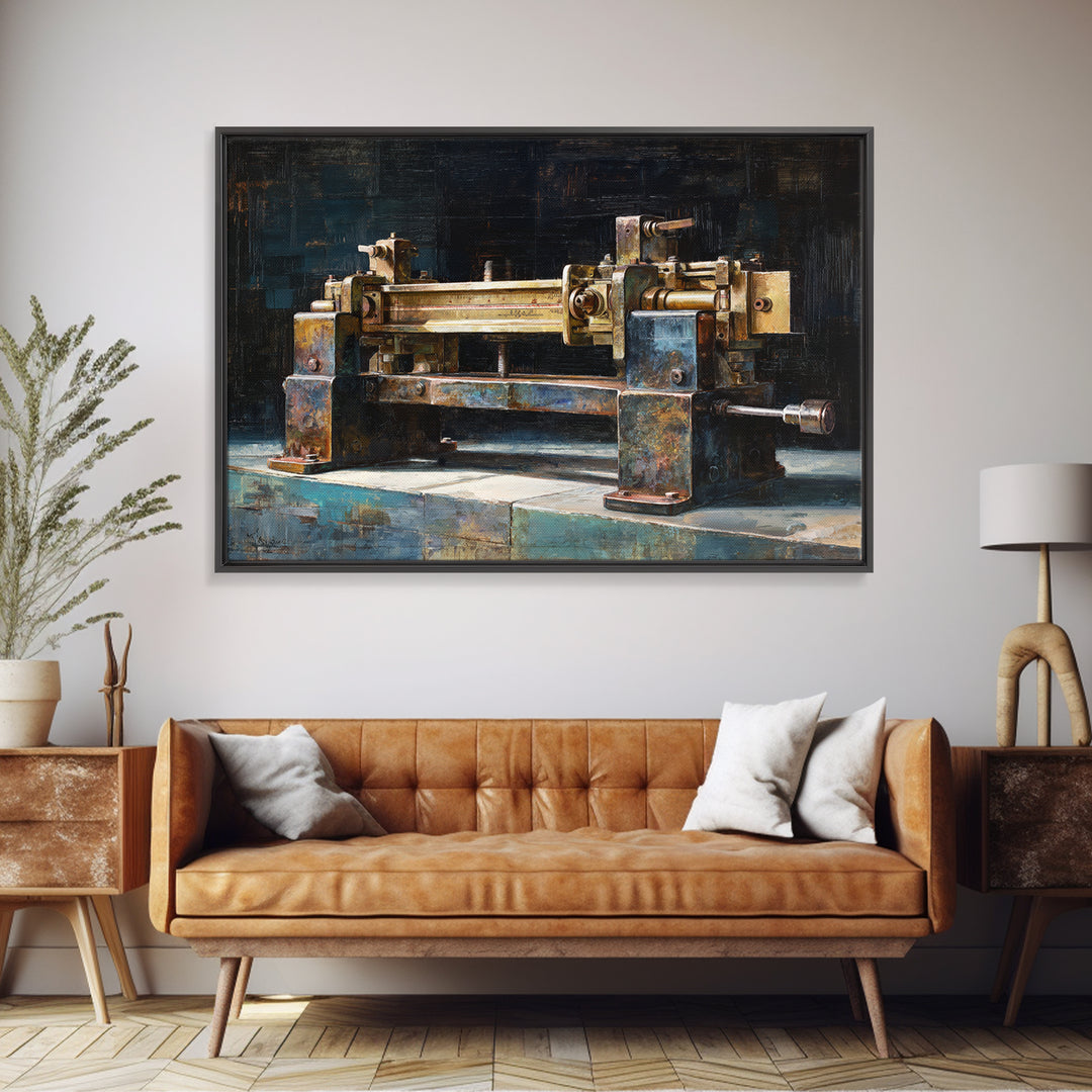 Brass Gauge and Machinery Still Life Canvas Print, Industrial Art, Neutral Decor, Living Room Decor, Fine Art, Foundry, IND-3x2-17