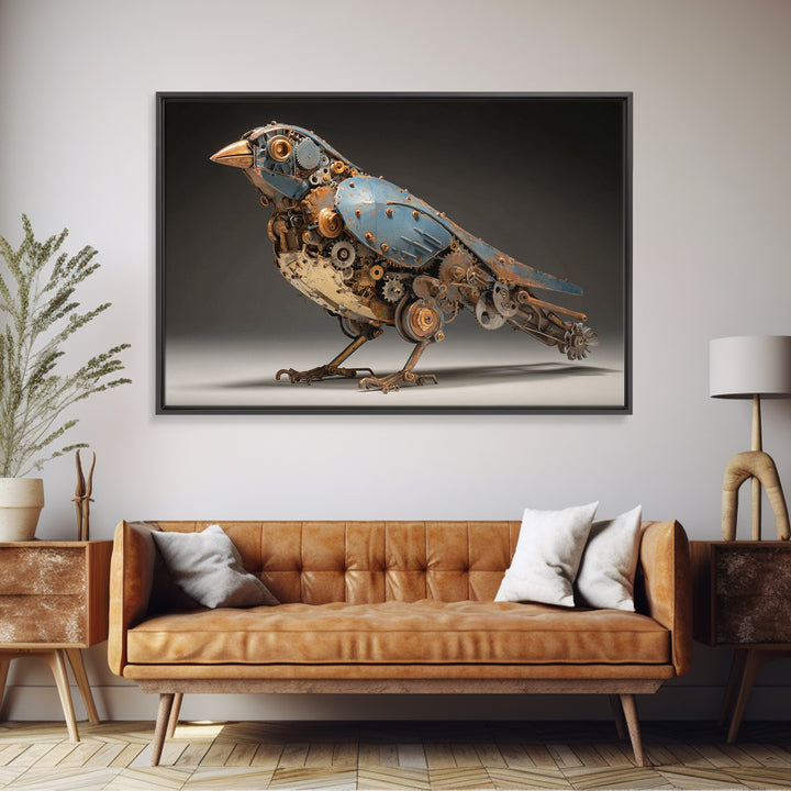 Mechanical Bird Made from Gears Framed Canvas Print, Industrial Art, Luxury Decor, Living Room Decor, Fine Art, Foundry, IND-3x2-23