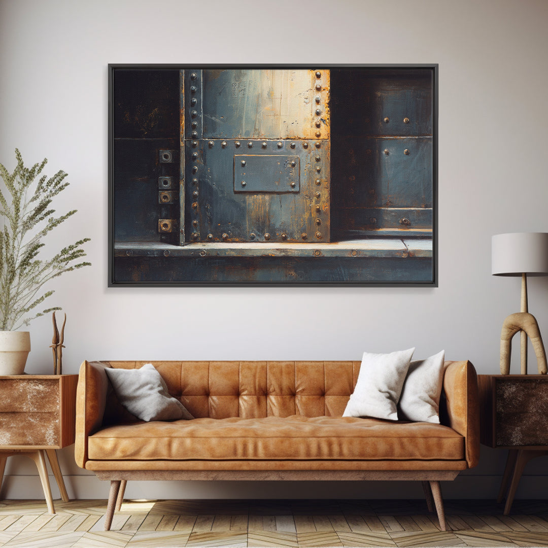 Riveted Metal Panel Texture Study Canvas Print, Industrial Art, Dining Room Wall Art, Living Room Decor, Watercolor Art, IND-3x2-26
