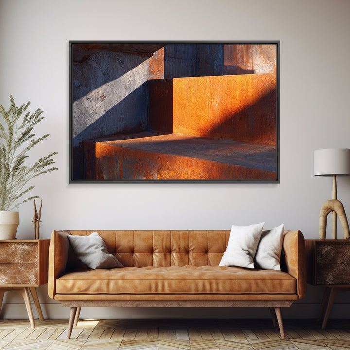 Abstract Smoke and Steel Shapes Framed Canvas Print, Industrial Art, Texas Art, Living Room Decor, Abstract Art, Foundry, IND-3x2-28