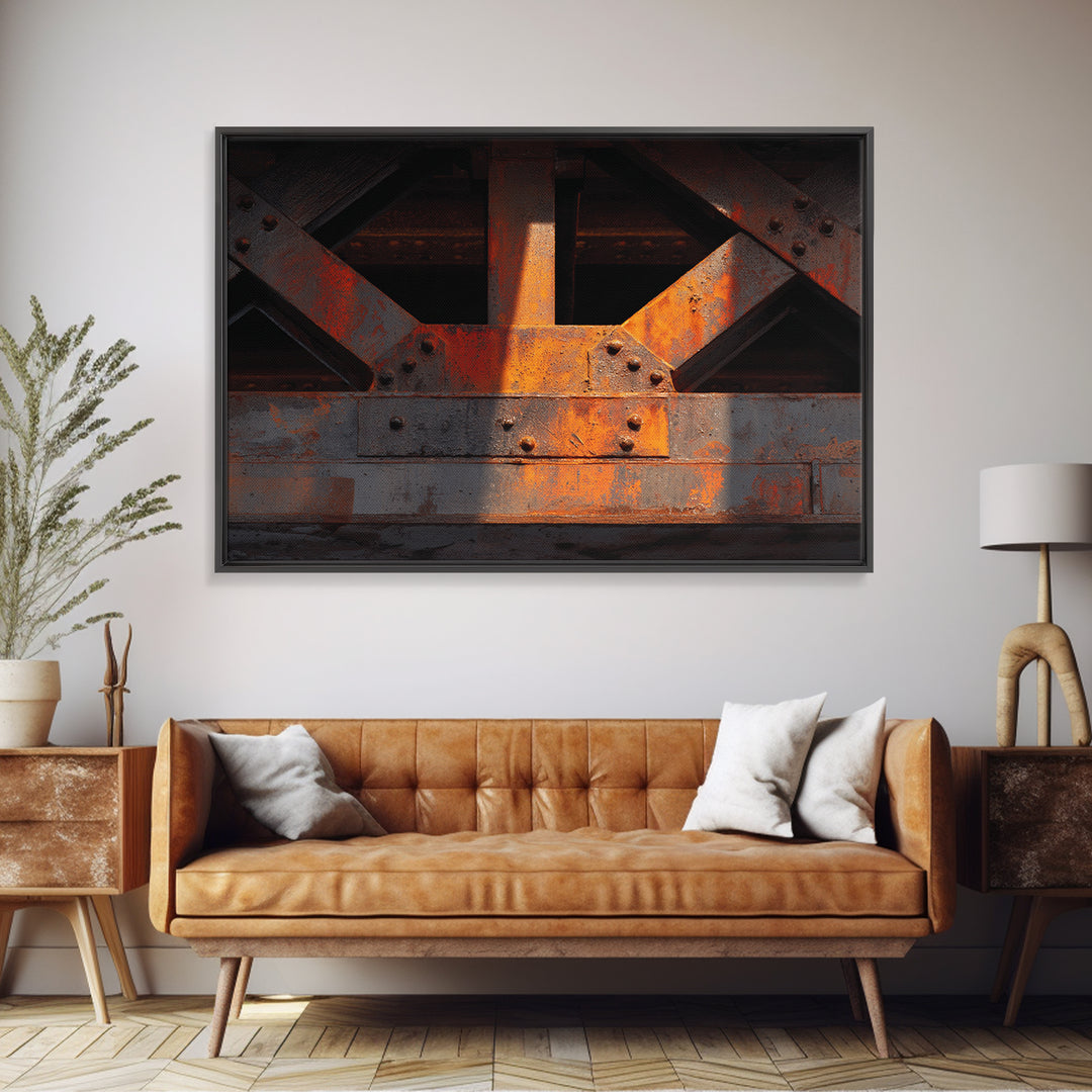 Steel Bridge Truss Framed Canvas Print, Industrial Art, Art, Living Room Decor, Foundry, Printable Art, Abstract Wall Art, IND-3x2-31