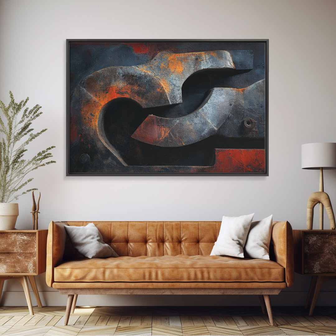 Abstract Smoke and Steel Shapes Canvas Print, Industrial Art, Boho Decor, Living Room Decor, Fine Art, Foundry, Digital Prints, IND-3x2-52