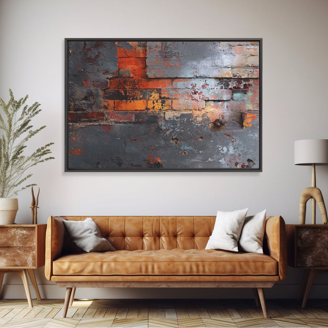 Exposed Brick Texture Abstract Canvas Print, Industrial Art, Digital Prints, Living Room Decor, Abstract Art, Foundry, IND-3x2-56