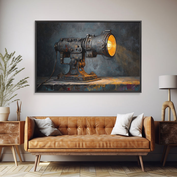 Industrial Lamp with Warm Glow Canvas Print, Industrial Art, Black and White Wall Art, Living Room Decor, Fine Art, Foundry, IND-3x2-75