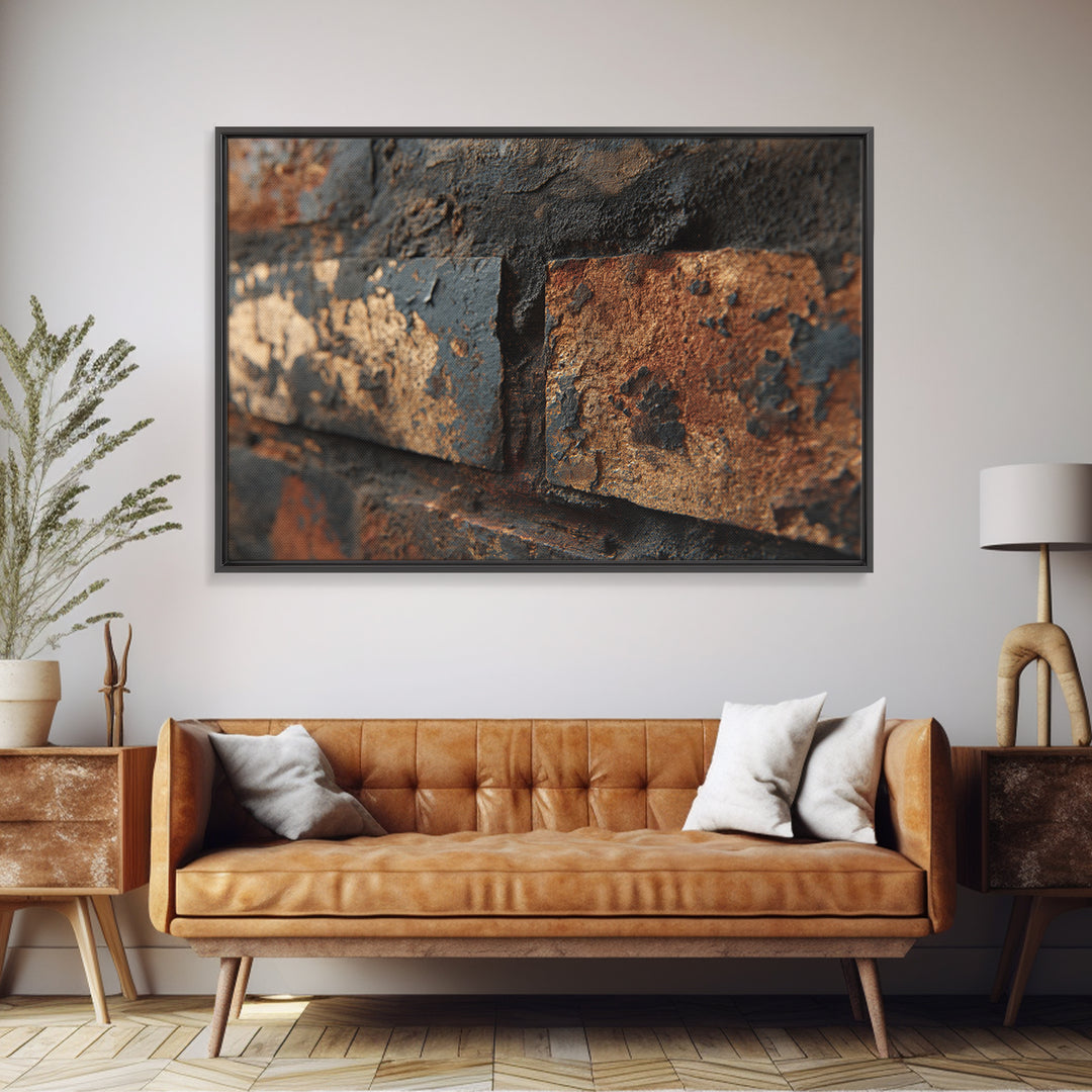 Exposed Brick Texture Abstract Framed Canvas Print, Industrial Art, Gallery Decor, Living Room Decor, Fine Art, Foundry, IND-3x2-8