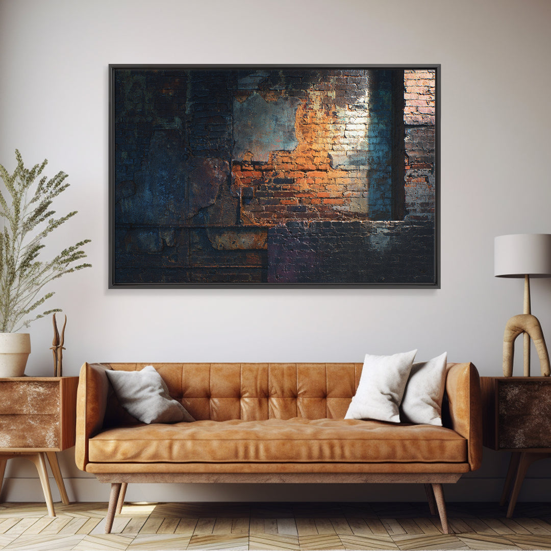 Exposed Brick Texture Abstract Framed Canvas Print, Industrial Art, Wall Hanging, Living Room Decor, Abstract Art, Foundry, IND-3x2-80