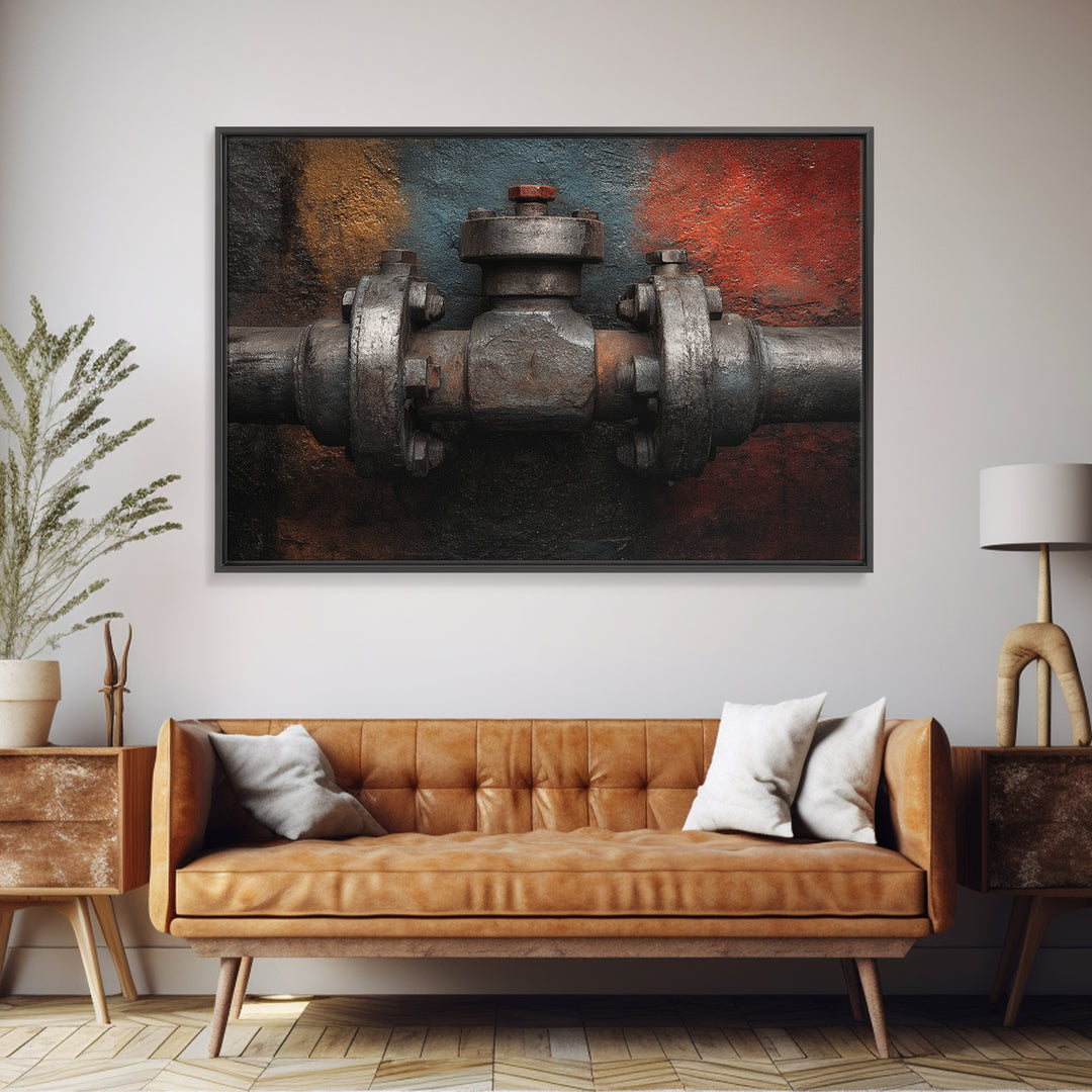 Metal Pipes and Valves as Graphic Composition Canvas Print, Industrial Art, Original Art, Living Room Decor, Fine Art, Foundry, IND-3x2-84