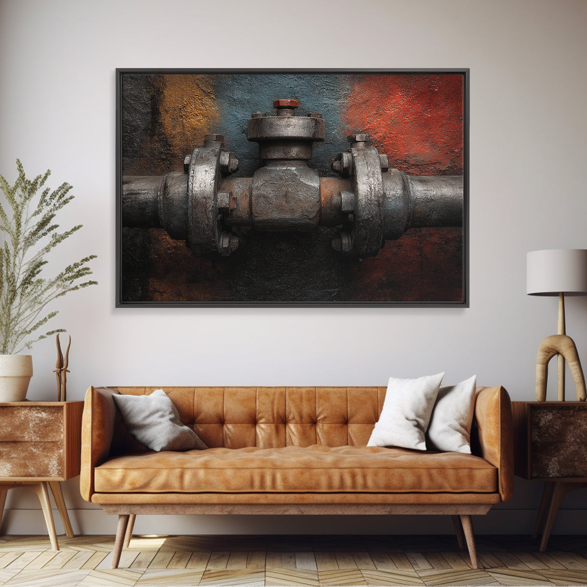 Metal Pipes and Valves as Graphic Composition Canvas Print, Industrial Art, Original Art, Living Room Decor, Fine Art, Foundry, IND-3x2-84