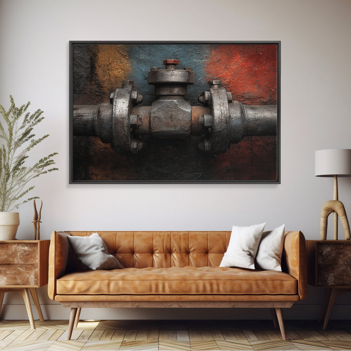 Metal Pipes and Valves as Graphic Composition Canvas Print, Industrial Art, Original Art, Living Room Decor, Fine Art, Foundry, IND-3x2-84
