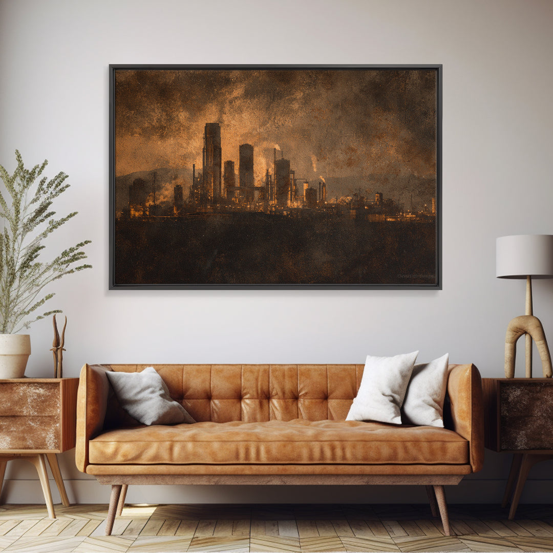 Industrial City Skyline Canvas Print, Industrial Art, Abstract Art, Living Room Decor, Fine Art, Foundry, Bauhaus Poster, IND-3x2-88
