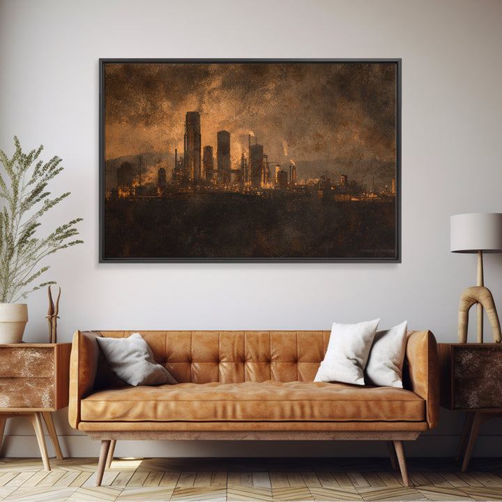 Industrial City Skyline Canvas Print, Industrial Art, Abstract Art, Living Room Decor, Fine Art, Foundry, Bauhaus Poster, IND-3x2-88