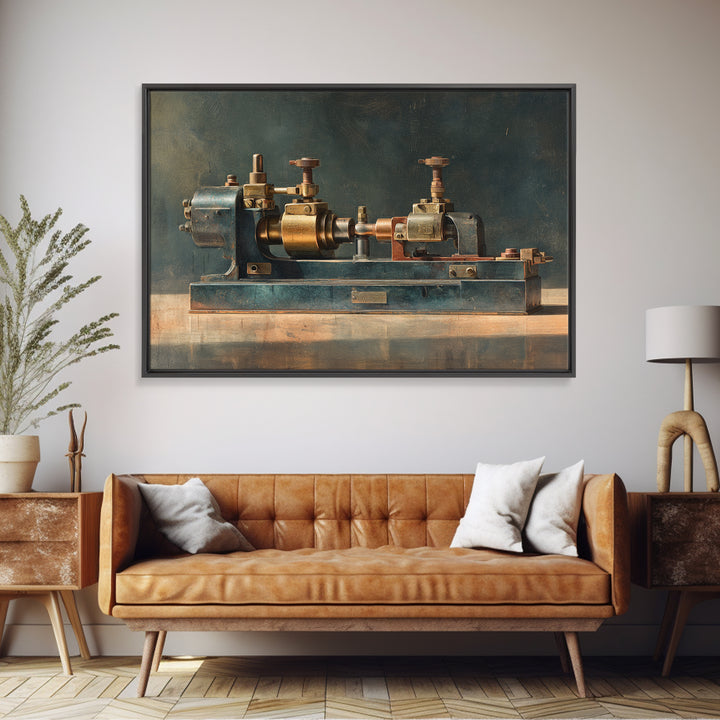 Brass Gauge and Machinery Still Life Canvas Print, Industrial Art, Home Decor, Living Room Decor, Oil Painting, Foundry, IND-3x2-89