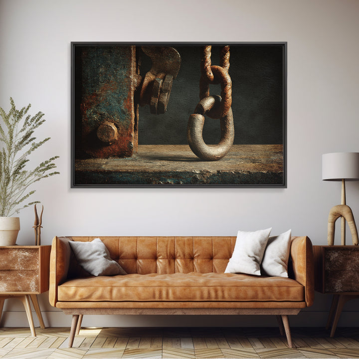 Chain and Hook Still Life Framed Canvas Print, Industrial Art, Textured Wall Art, Living Room Decor, Fine Art, Foundry, IND-3x2-92