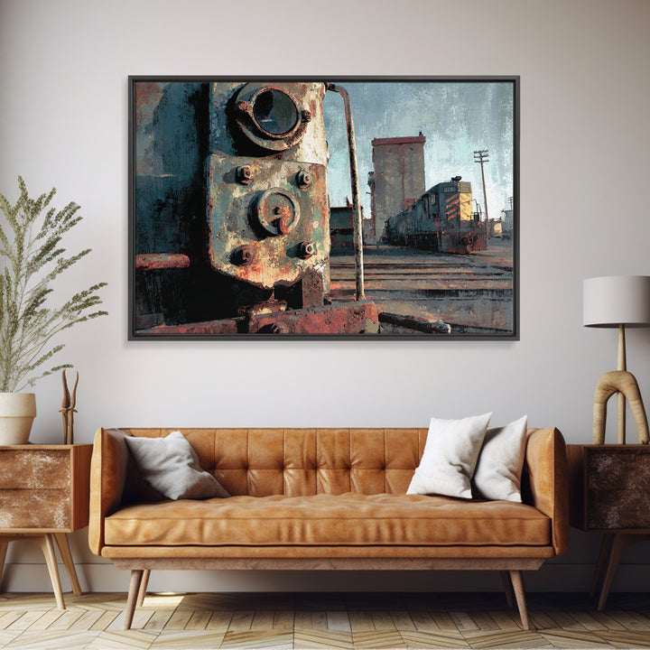 Urban Rail Yard Framed Canvas Print, Industrial Art, Art, Living Room Decor, Watercolor Art, Foundry, Printable Art, IND-3x2-97
