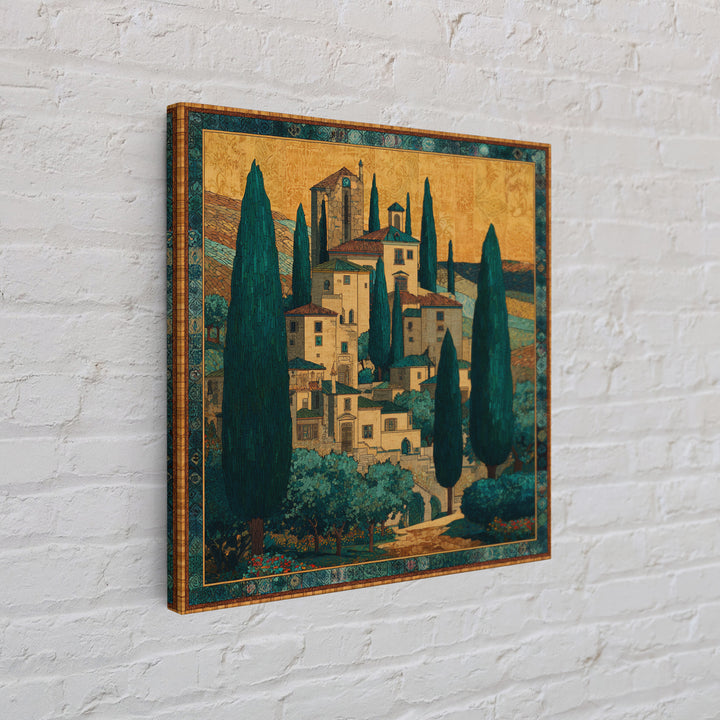 Tuscan Hillside with Cypress Trees and Golden Canvas Print, Italian Villa Art, Farmhouse Wall Art, Living Room Decor, Villa, IVA-1x1-1