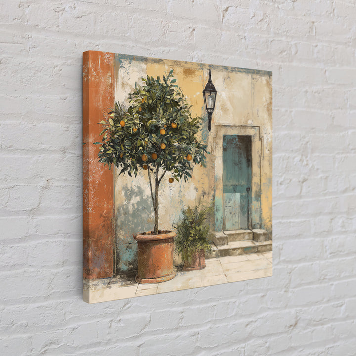 Orange Tree in a Courtyard Planter Canvas Print, Italian Villa Art, Coastal Decor, Living Room Decor, Fine Art, Villa, IVA-1x1-14